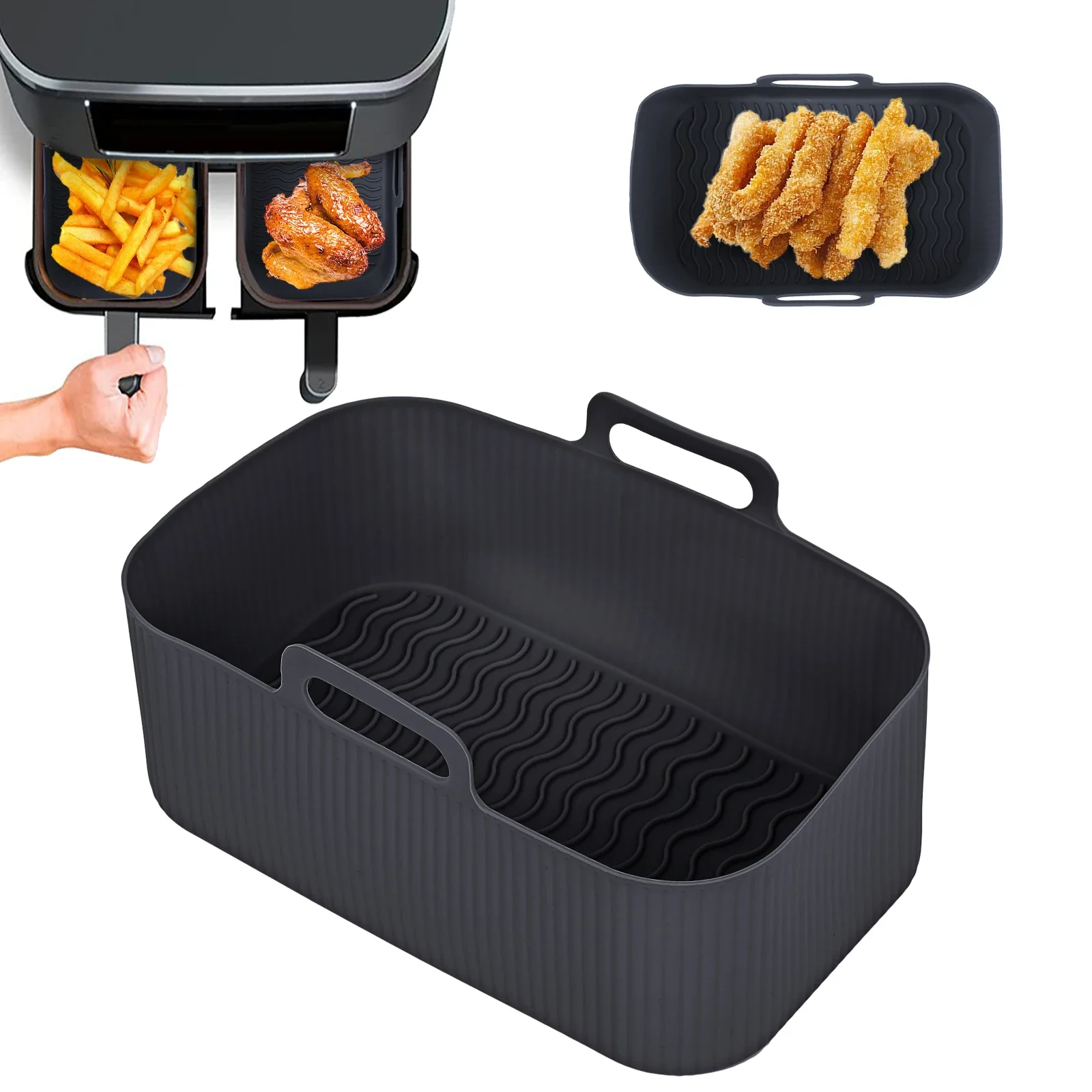 1/2pc Silicone Air Fryer Rectangular Tray Baking Pan Oven Pot Plate Liners  Dual 2 Basket Insert Dish Pan Accessories Ninja Foodi - AliExpress