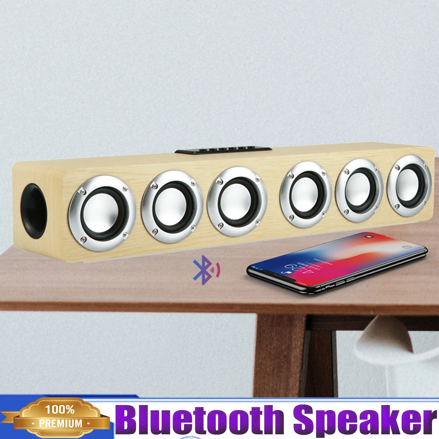 

Bluetooth Speaker,TF/AUX/USB Flash Drive Connection,Wired Input / Output,3D Stereo Sound Portable Home Wooden Wireless Speaker
