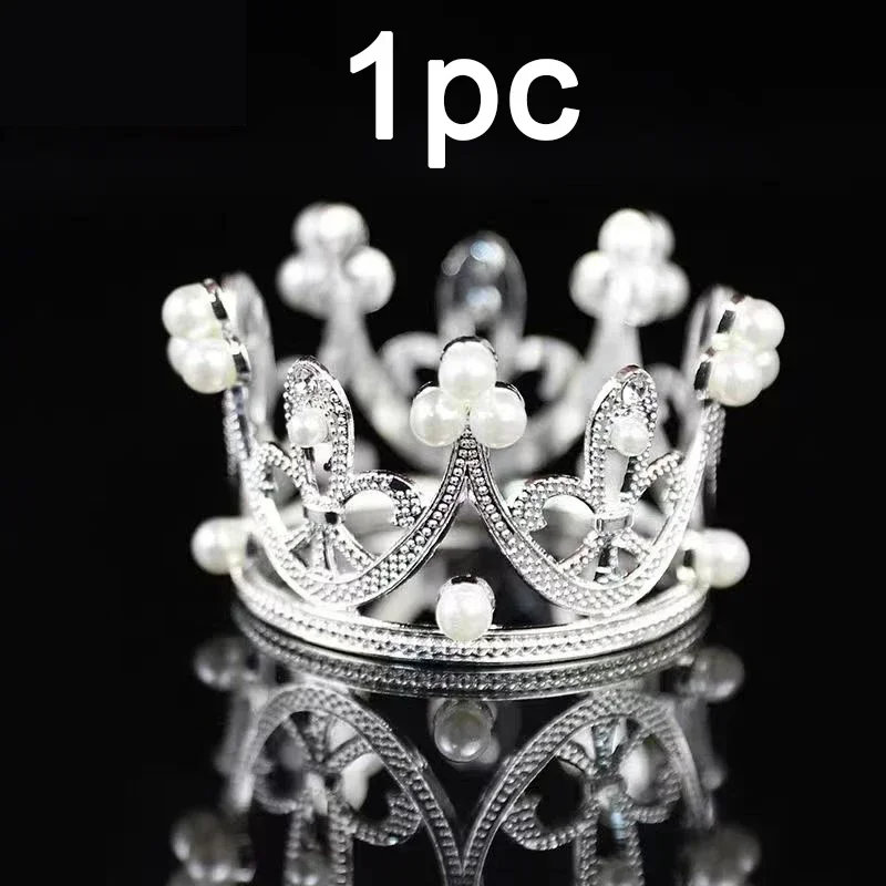 Elegant Pearl Crown Cake Topper for Birthday Celebrations - Mini Gold and Silver Party Decoration