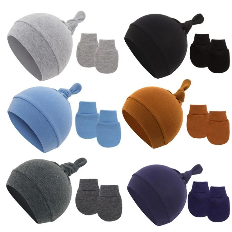 

3pcs/Lot Solid Caps for Children Kids' Hat for New Born Baby Hat Birth Hat Baby Beanie Toddler Hat Glove Set Newborn Accessories