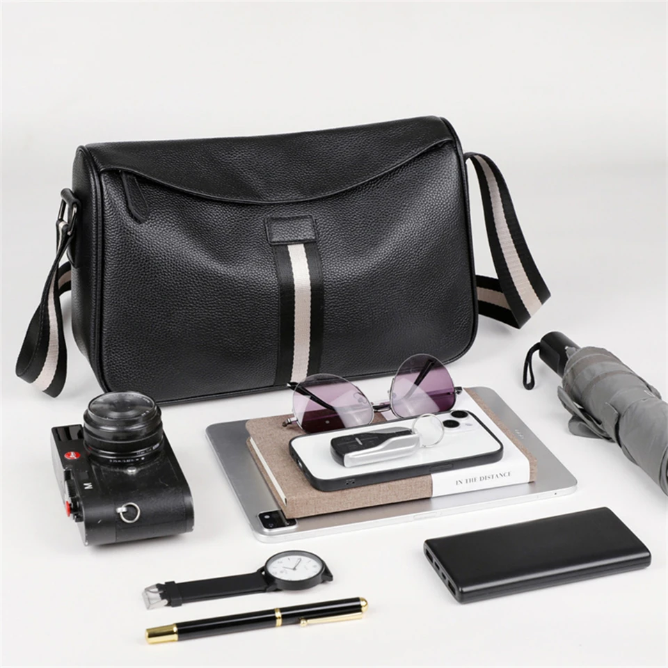 Luxury Genuine Leather Unisex Crossbody Shoulder Bag - Chic Fashion Commuter Style