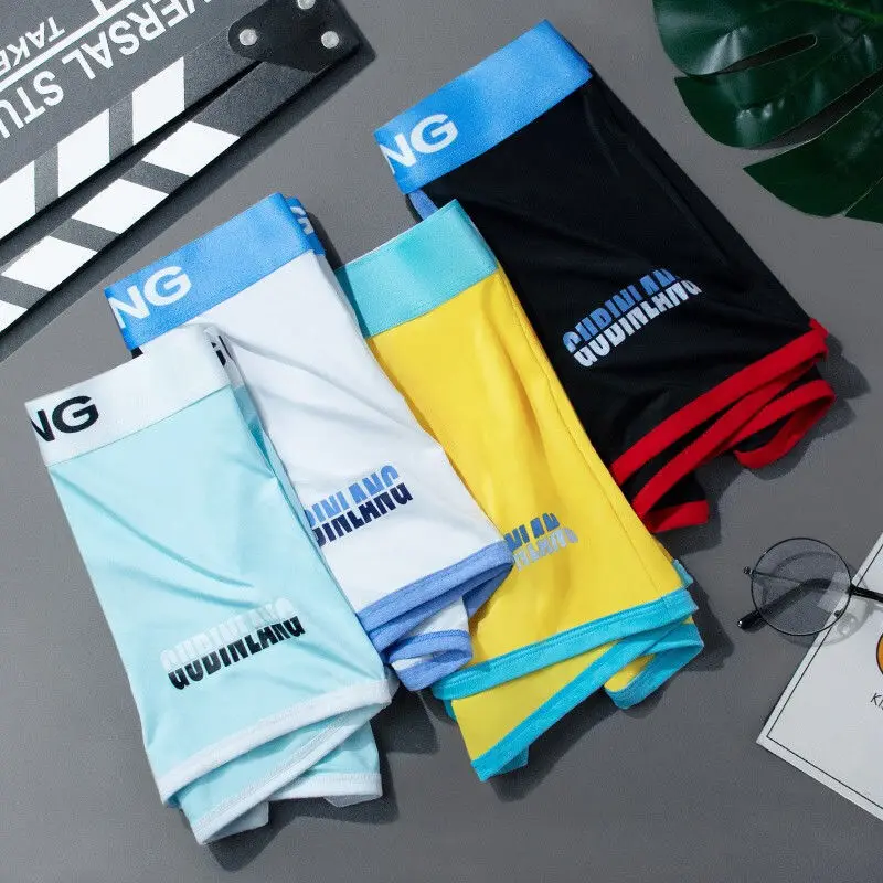 Men Sexy Ice Silk Seamless Boxer Pouch Sleepwear Breathable Underwear Design Pants Shorts Bulge Panties Soft Oversize Underpants