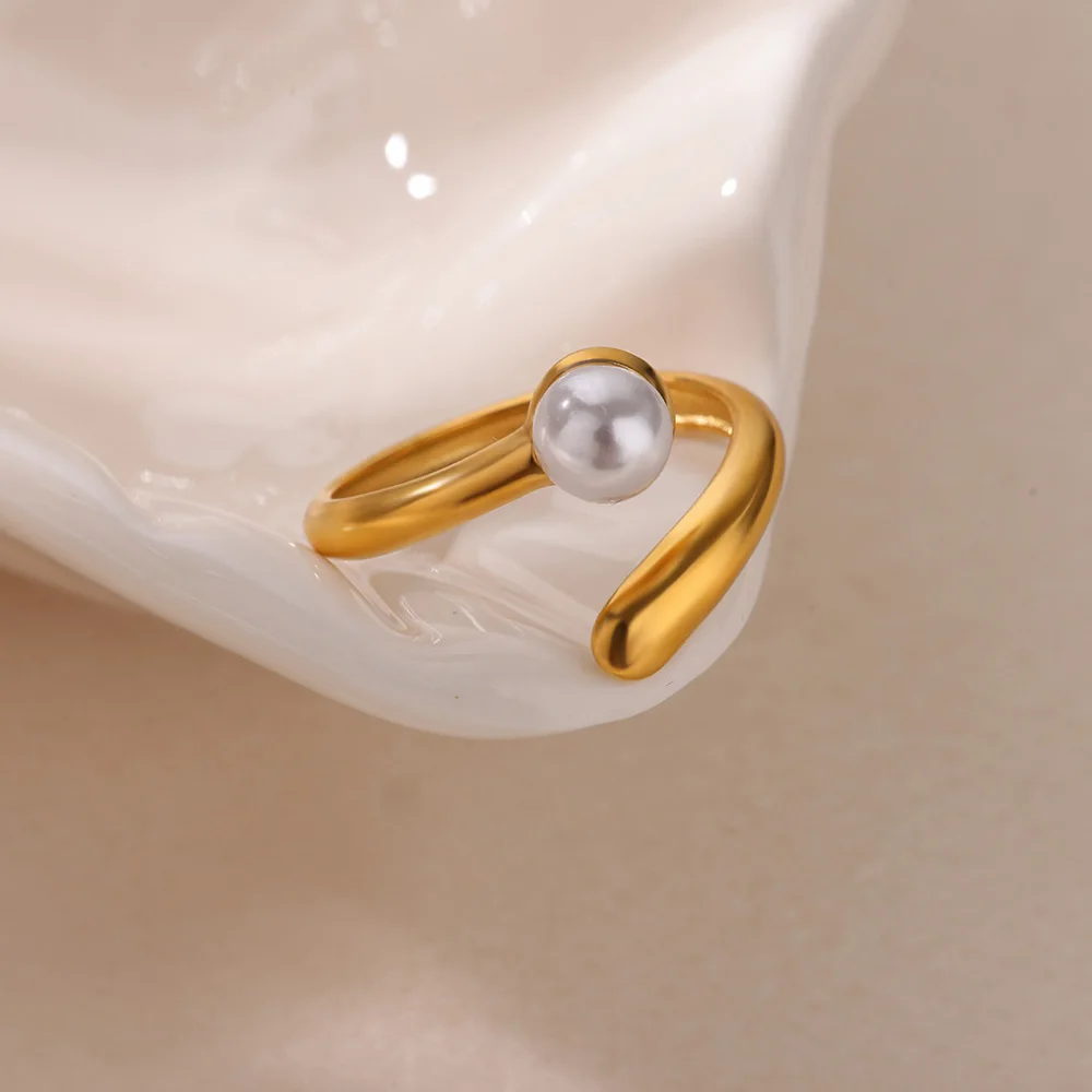 Stainless Steel Imitation Pearl Rings For Women