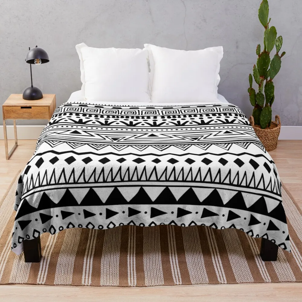 

Black and White African Pattern Throw Blanket Luxury St Tourist Dorm Room Essentials Blankets