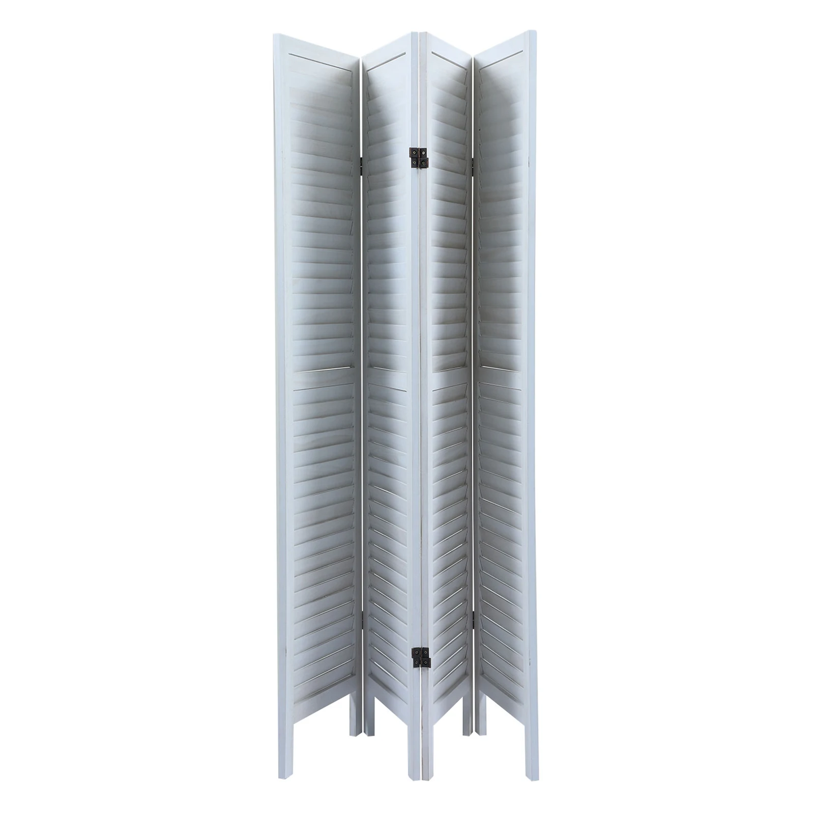 Sycamore wood 4 Panel Screen Folding Louvered Room Divider - Old white 3