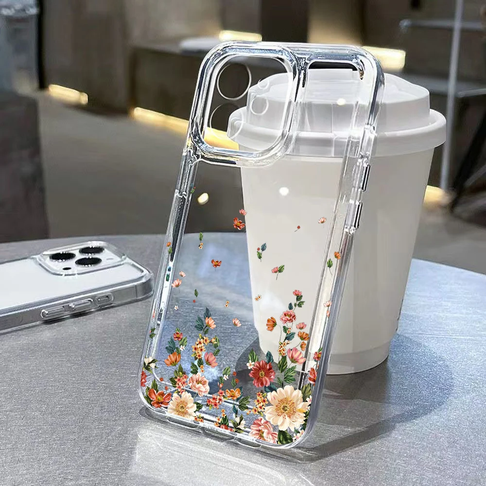 thumbnail image 1 of Funda transparente con flores rosas para iPhone 11, 12, 13, 14, 15, 16 Pro Max, 7, 8 Plus, X, XS, XR, SE 2020, 2022, carcasa trasera de silicona suave transparente, 1 of 5