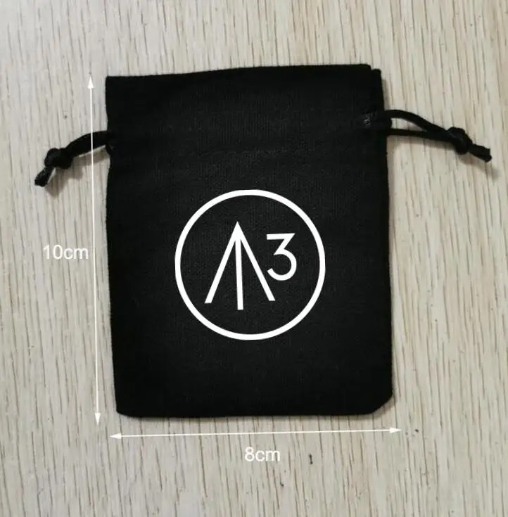 100 PCS Customised Logo 8x10cm Black Cotton Bags Jewelry Pouches Drawstrings Gift Bag Printed With White Logo