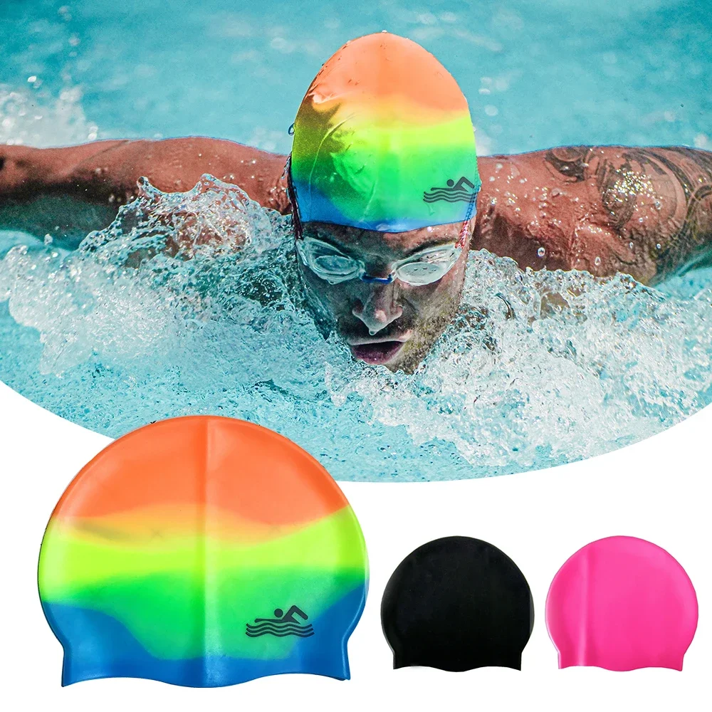 

Силиконовая шапочка для плавания, детская водонепроницаемая цветная Спортивная эластичная шапочка для бассейна с длинными волосами для мужчин и женщин