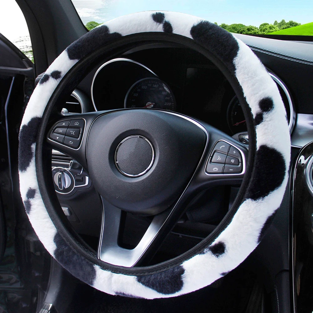 38cm Leopard Print Steering Wheel Cover Diy Wheel Cover Soft Plush