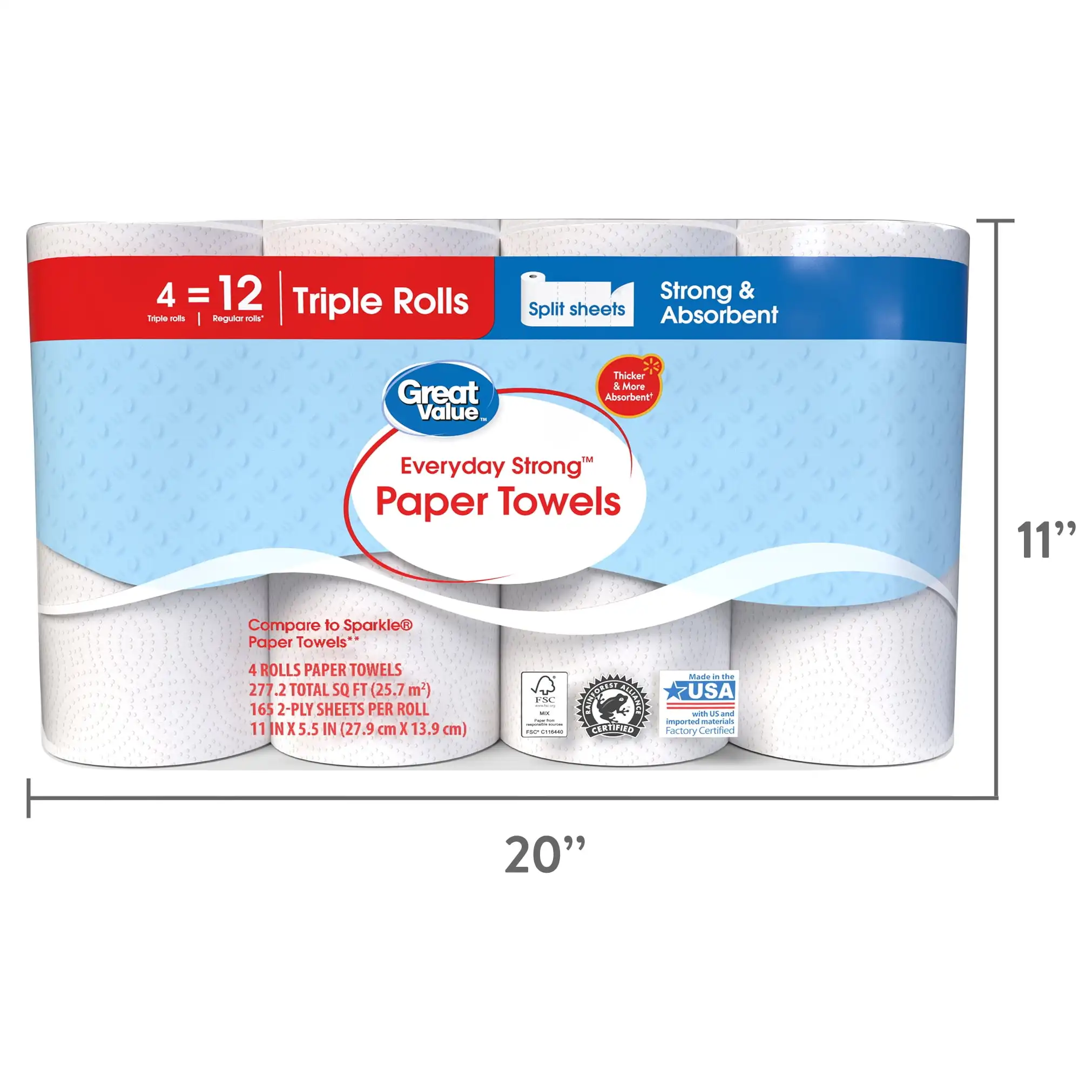 Everyday Strong Paper Towels Split Sheets 4 Triple Rolls Allow You To Clean Up Spills Grime Food Waste and More