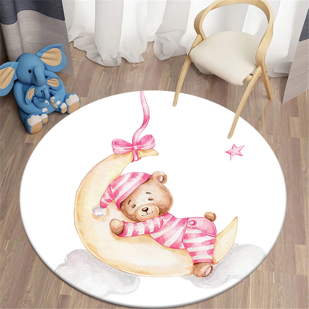 

HX Cartoon Bear Round Carpets 3D Graphic Animals Printed Area Rugs Round Carpet for Living Room Floor Mat Flannel Mats