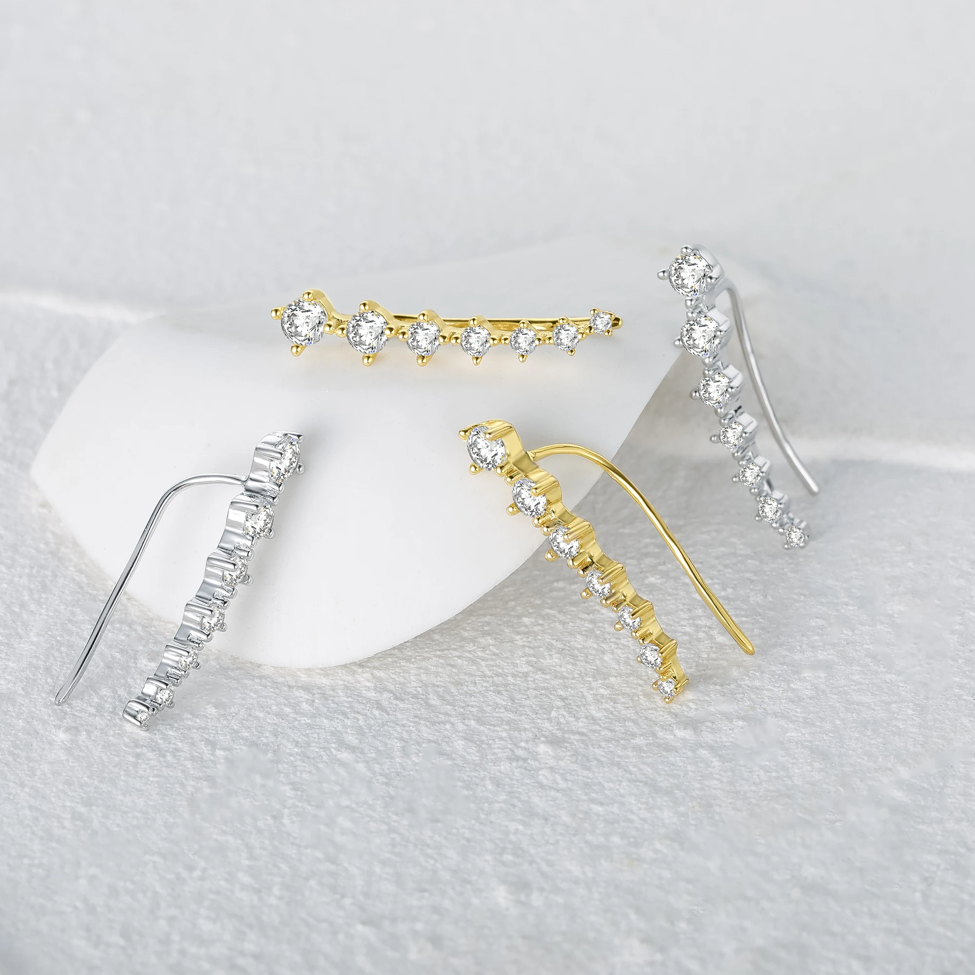 925 Sterling Silver Dainty Cubic Zirconia Earring Climber Long Line Shape Ear Crawlers Stud Earrings Women Party Jewelry Silver Stud Earrings Silver Earrings Womens Earrings