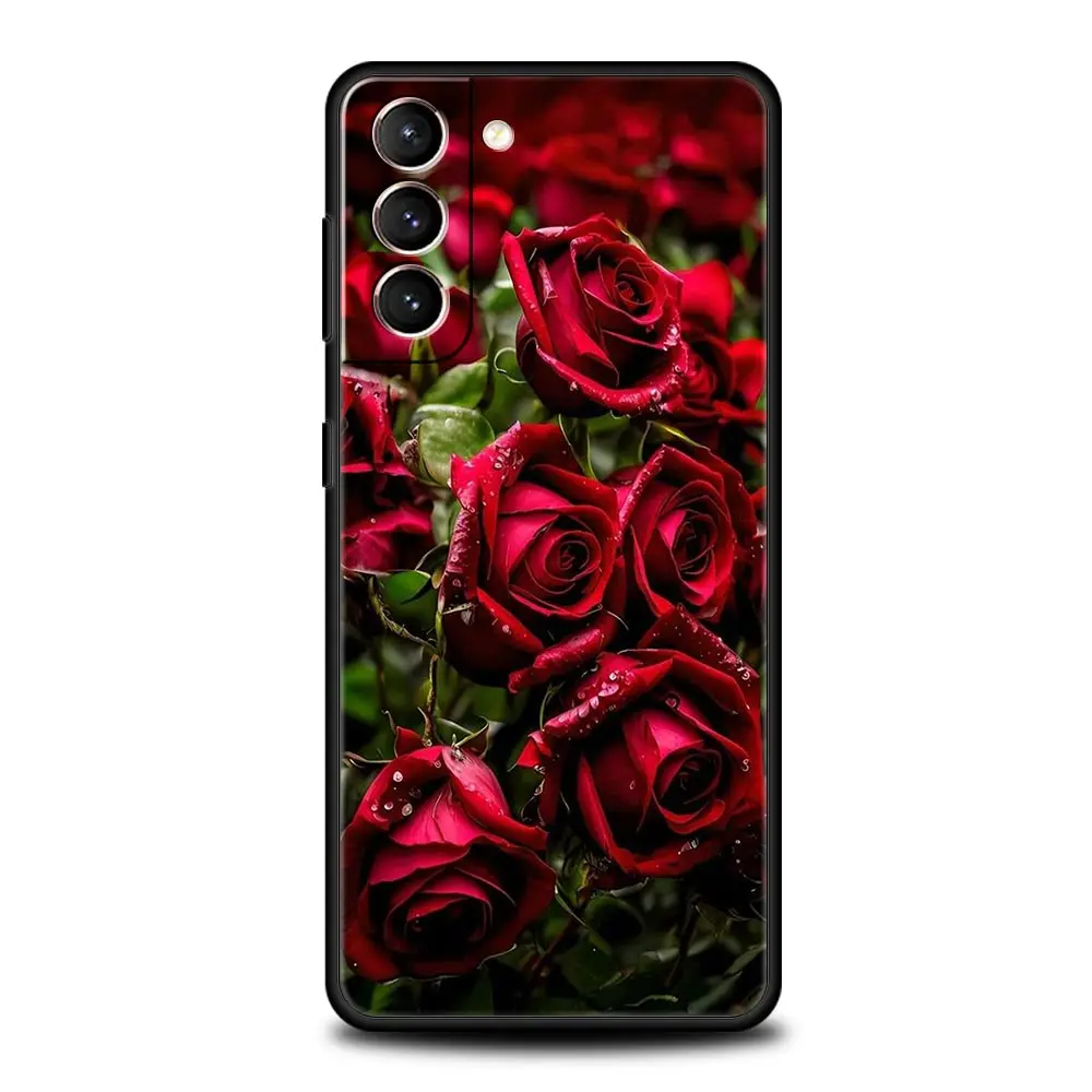 Elegant Red Roses Floral Phone Case - Soft Black Cover