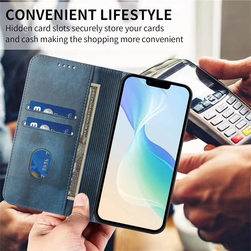 Premium Magnetic Leather Stand Wallet Case – Flip Protective Back Cover in Elegant Design