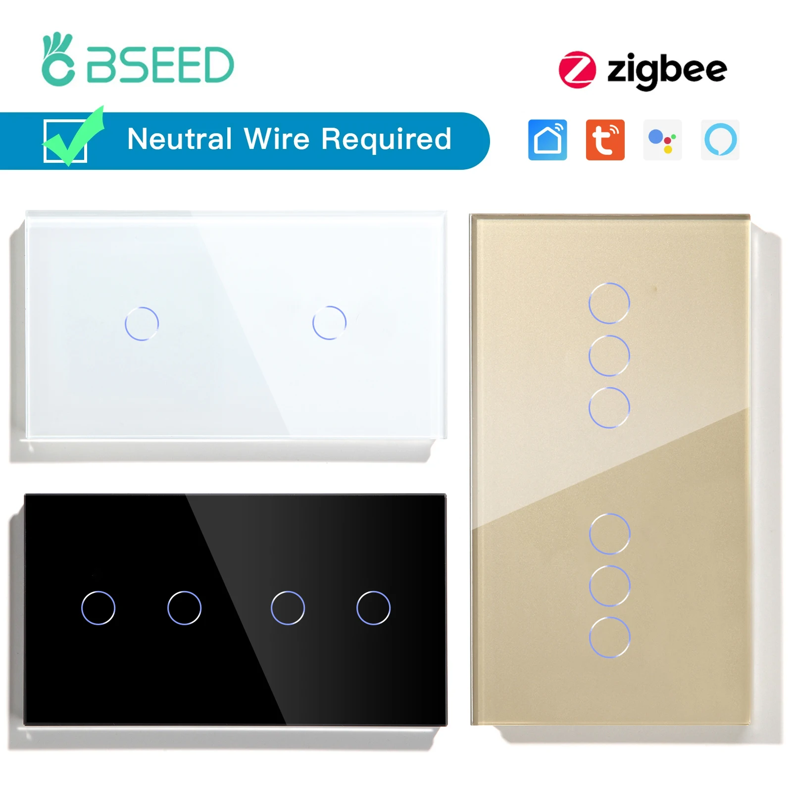 Zigbee Switches Double 1/2/3Gang 1/2/3Way Wireless Smart Touch Switches Sensor Wall Switch Tuya APP Smart Google Alexa smart light switch proximity detection switch