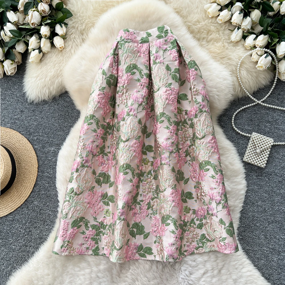 Chic Vintage Elegant jacquard slim High Waist Straight Skirt Korean Streetwear Autumn women clothing