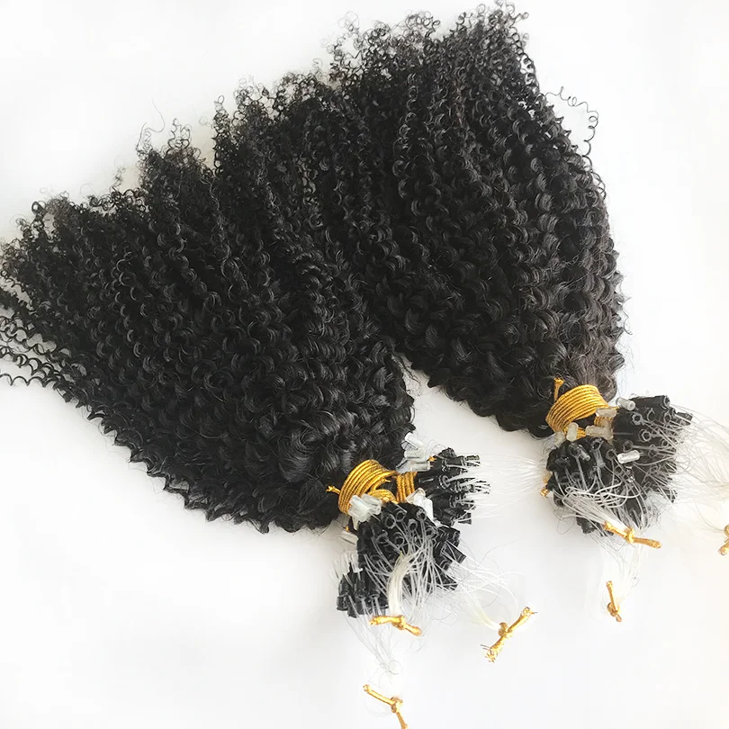 Micro Loops Hair Extensions Malaysian Kinky Curly Micro links Human Hair Extensions Rings 100 Strands 1g/s