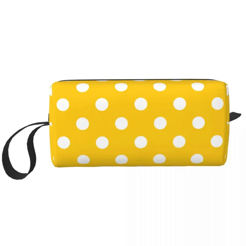 

Custom Yellow White Polka Dot Travel Cosmetic Bag Women Makeup Toiletry Organizer Ladies Beauty Storage Dopp Kit