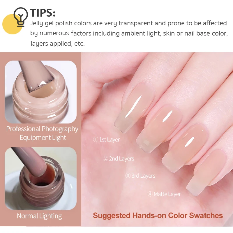 BORN PRETTY Jelly Nude Gel Nail Polish 10ml Light Pink Peach Translucent Color UV Light Cure Gel Varnish Nail Art DIY at Home 4