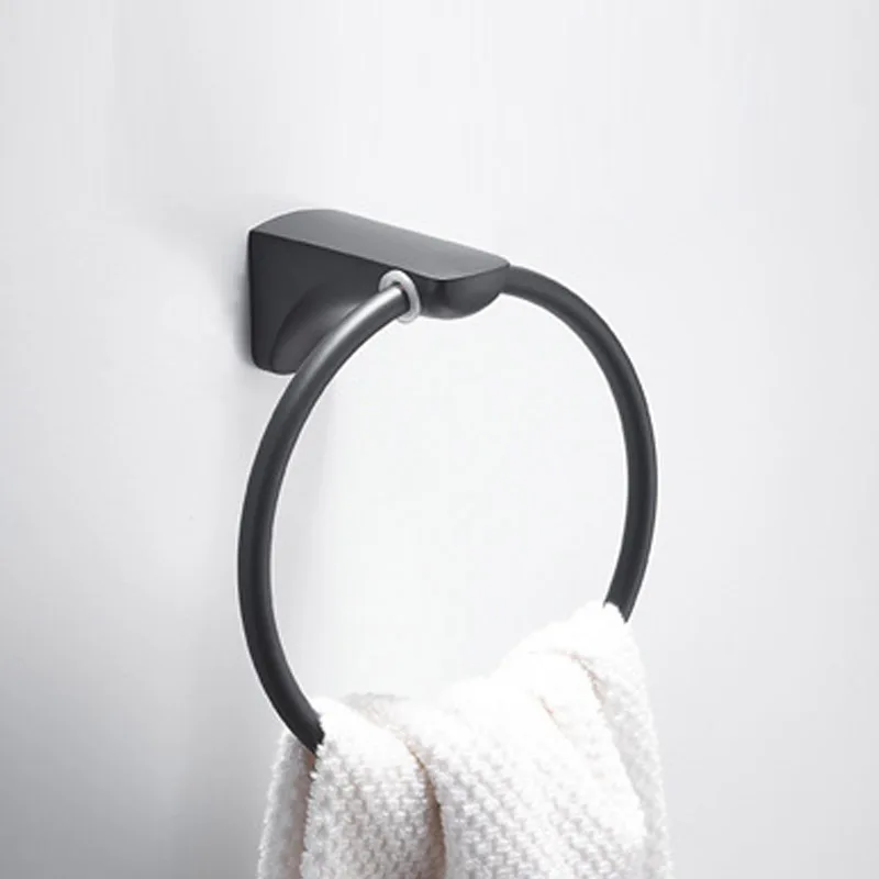 Morden Design Matte Black Finish Stainless Steel Bathroom Towel Holder Wall-Mounted Round Towel RingsTowel Rack