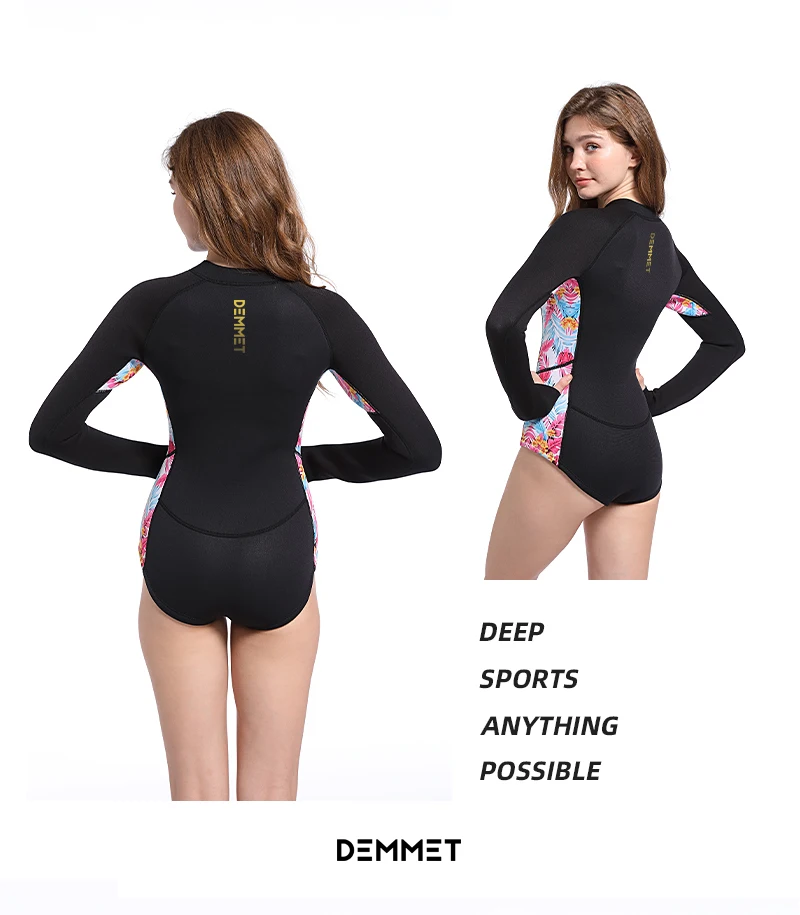 Woman Diving Bikin Suit, 1.5mm/3MM Neoprene Wetsuit Equipment, Long Sleeve Bikini, Korean Printing, Swimwear, 2XL, women swimsuit,women bodysuit