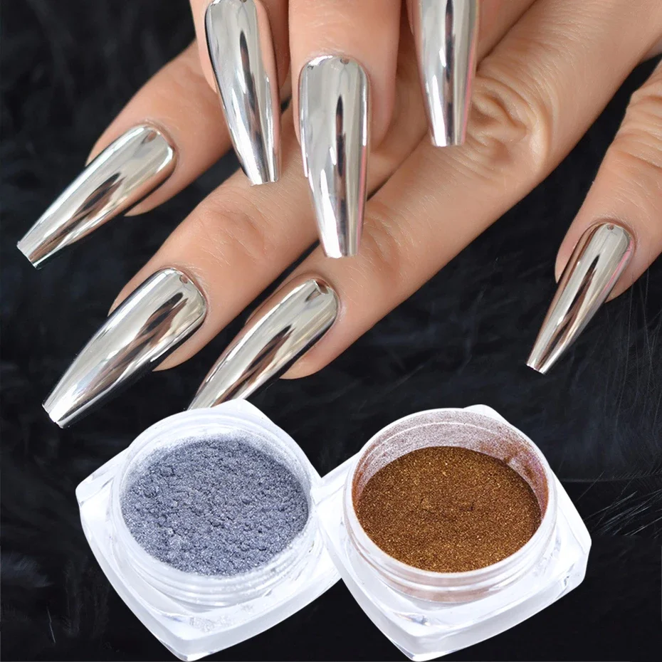 2pcs Magic Mirror Powder Gold Silver Chrome Nail Glitter Metallic Rubbing Dust Gel Polish Pigment Shinning Metal Manicure Decor