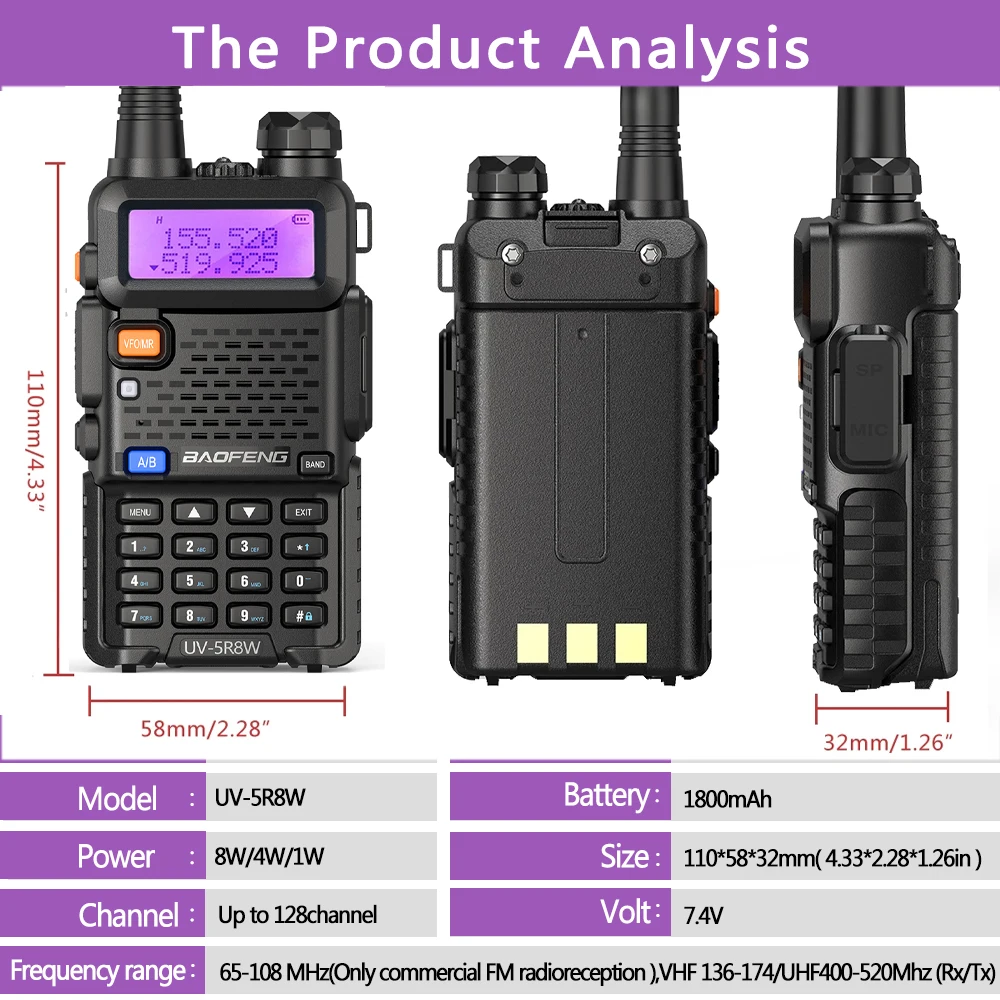 Baofeng Walkie Talkie UV 5R 5W 8W Dual Band Ham Two Way Radio Vhf Uhf FM Radio Handheld Transceiver Hunting 16KM 4