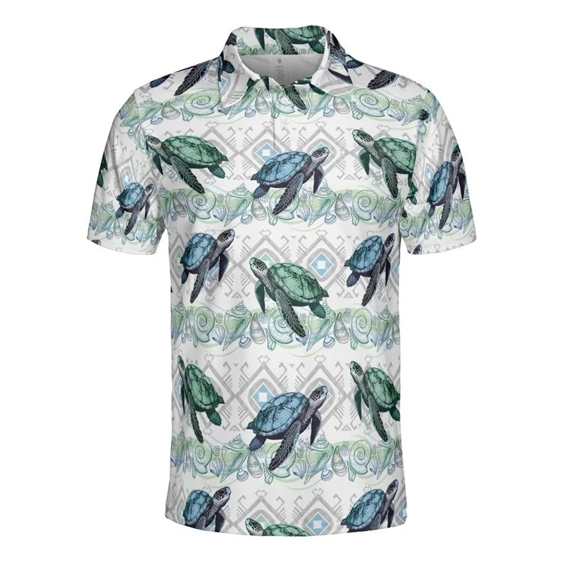 

Новинка, летняя рубашка-поло с 3D-принтом черепахи, Мужская Гавайская футболка-Тотем с короткими рукавами