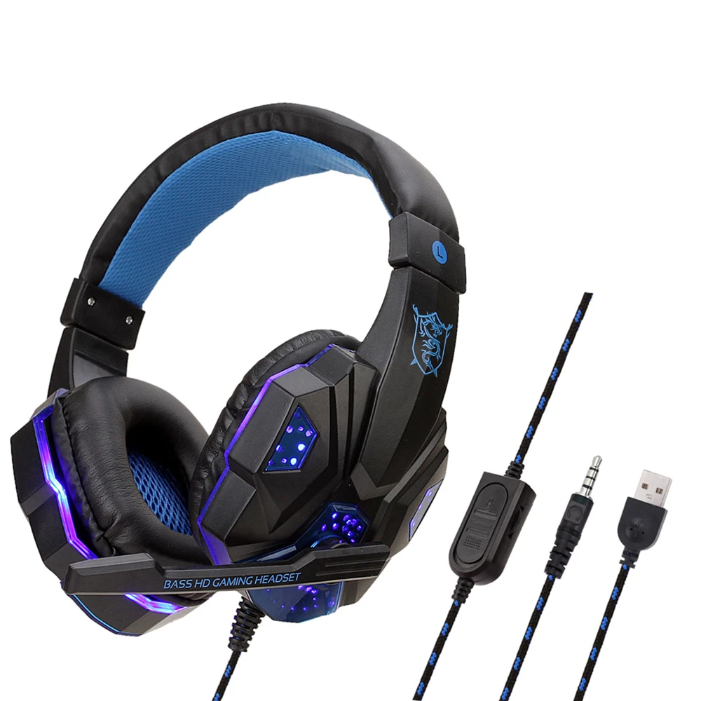 Casque Gaming PS4, Casque Gamer filaire PC avec Lumière LED, Micro