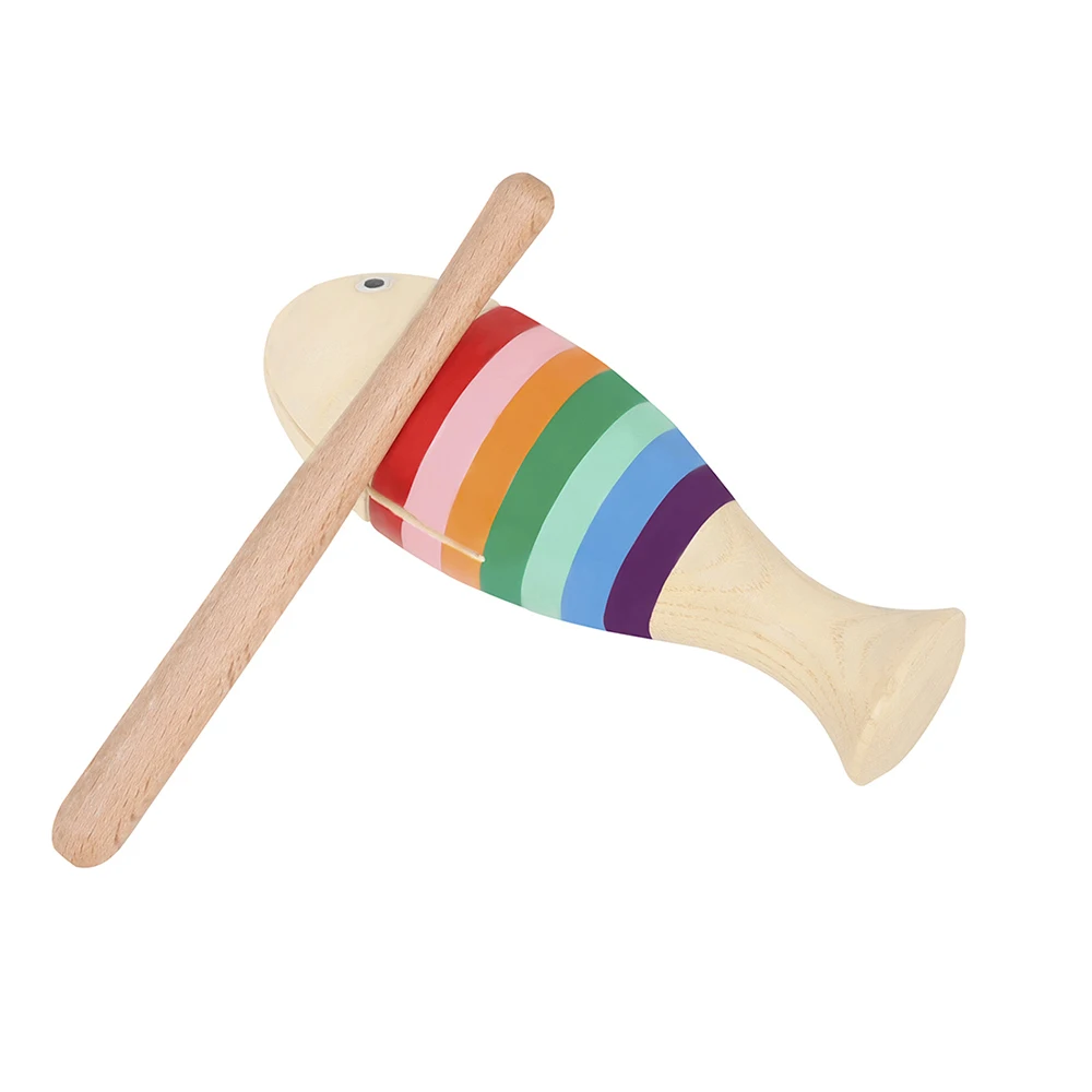 M MBAT Fish-Shaped Clapper Wooden Children Sound Tube Small Musical Percussion Instrument Fit Elementary Enlightening Education