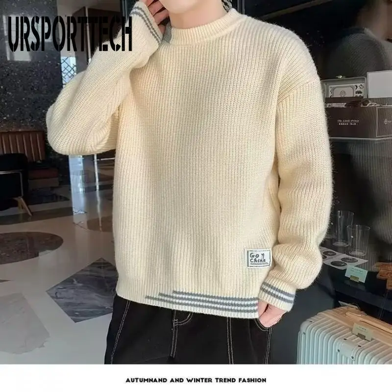 Harajuku Autumn Men's Sweater Oversized Pull Homme Male Knitted Sweater Pullover Jumper Casual Streetwear Patchwork Men Sweaters