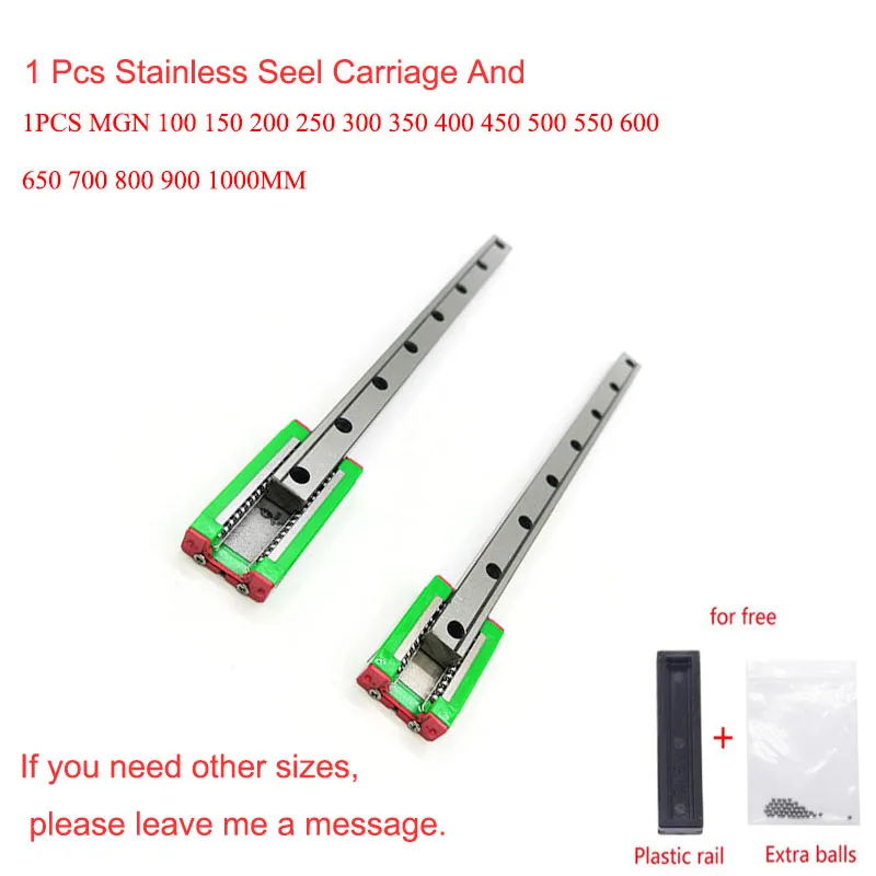 3D เครื่องพิมพ์ MGN7 MGN9 MGN12 MGN15 50 100-1000มม.ขนาดเล็ก Linear Rail สไลด์1Pc MGN Linear ท่องเที่ยว + 1Pc MGN H / C Carriage สำหรับ CNC 1