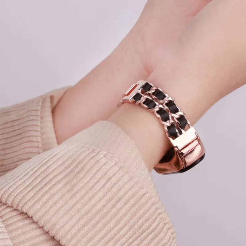 Metal+Leather Strap For Xiaomi Mi Band 8 7 6 5 4 3 Stainless Steel Bracelet Miband 8 7  Wristband For Xiaommi Mi band 6 5 strap
