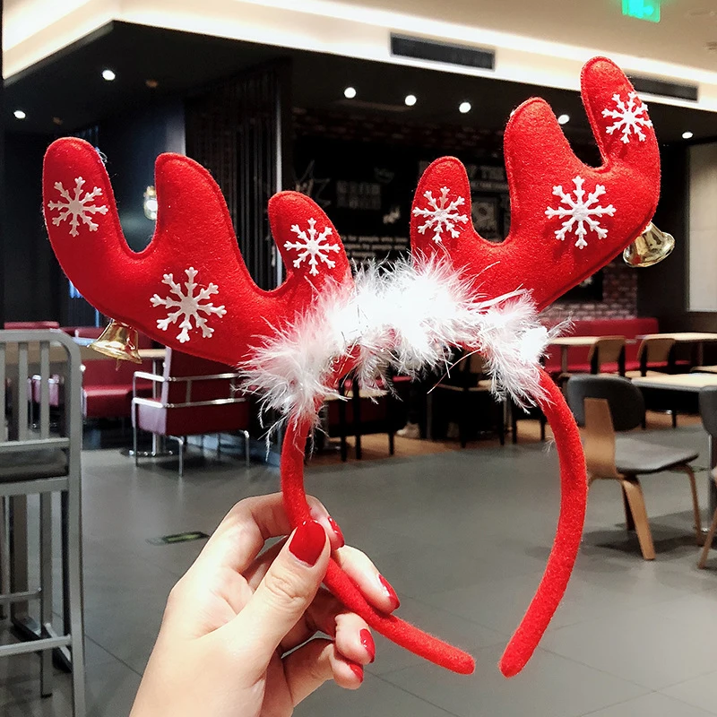 1PC Christmas Headbands Sequins Reindeer Antlers Ears Hair Clips For Women Girl Christmas Party Cosplay Light Headdress