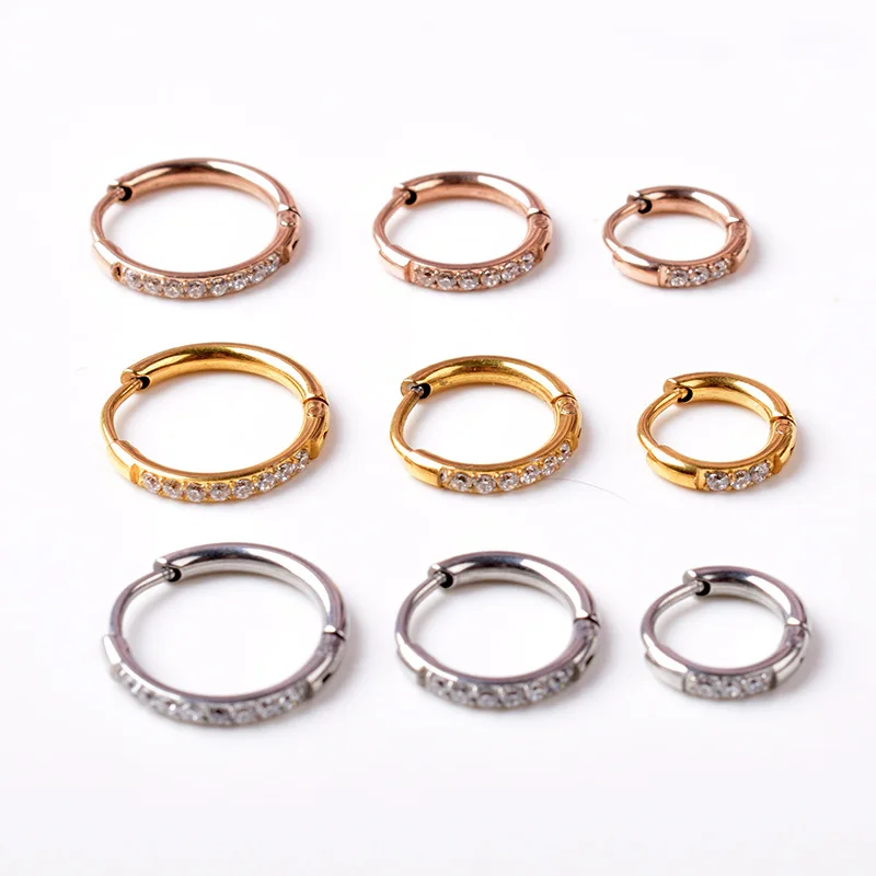 

1 Pair Hinged Earrings Cubic Zirconia Hoop Nose Ear Tragus Ring Septum Clicker Surgical Steel Body Piercing Fine Jewelry