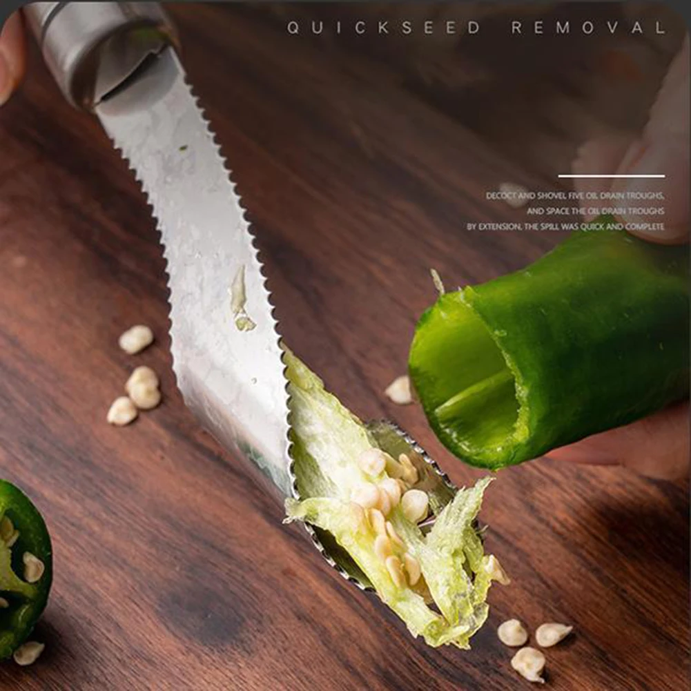 Portable Chili Pepper Core Remover Stainless Steel Green Pepper Seeded Removers Knife Kitchen Vegetable Slicer Vegetable Gadgets