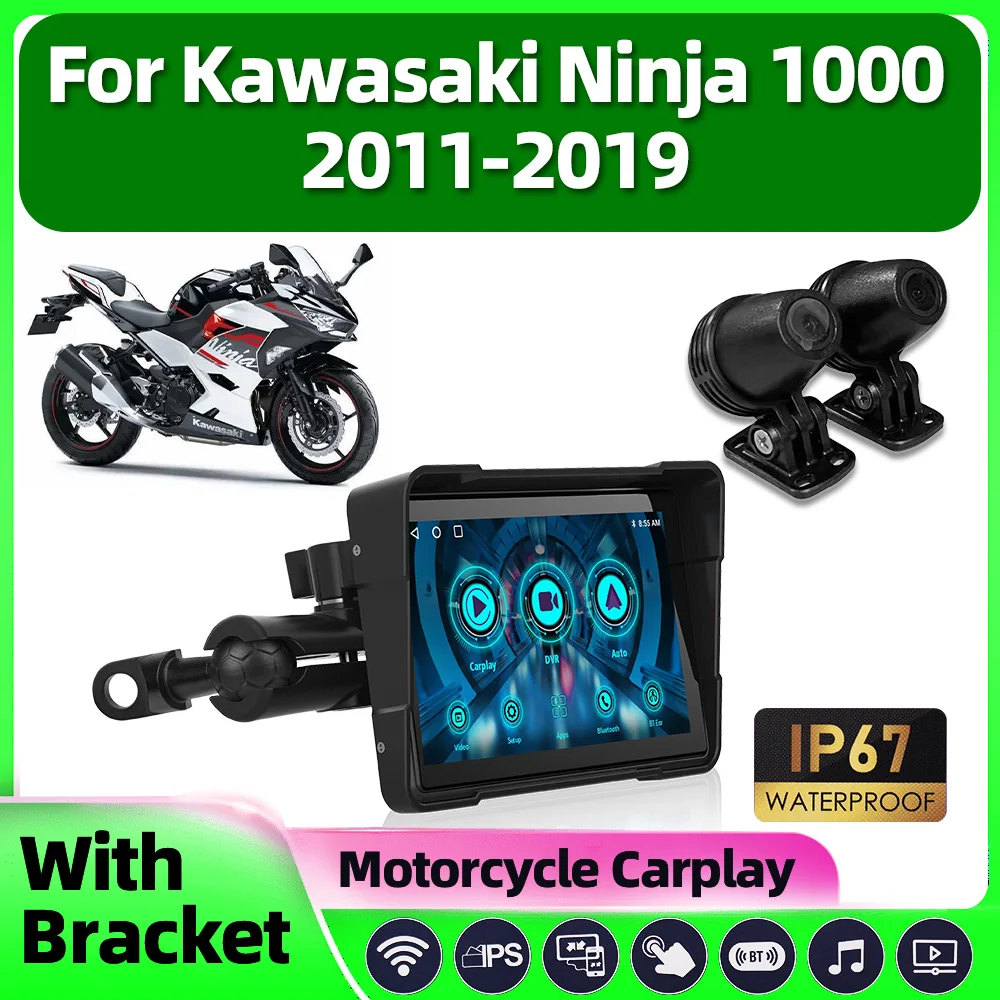 

Motorcycle Navigation 5 inch IP67 Waterproof Wireless Carplay Android Auto Dual Cameras For Kawasaki Ninja 1000 2011-2018 2019