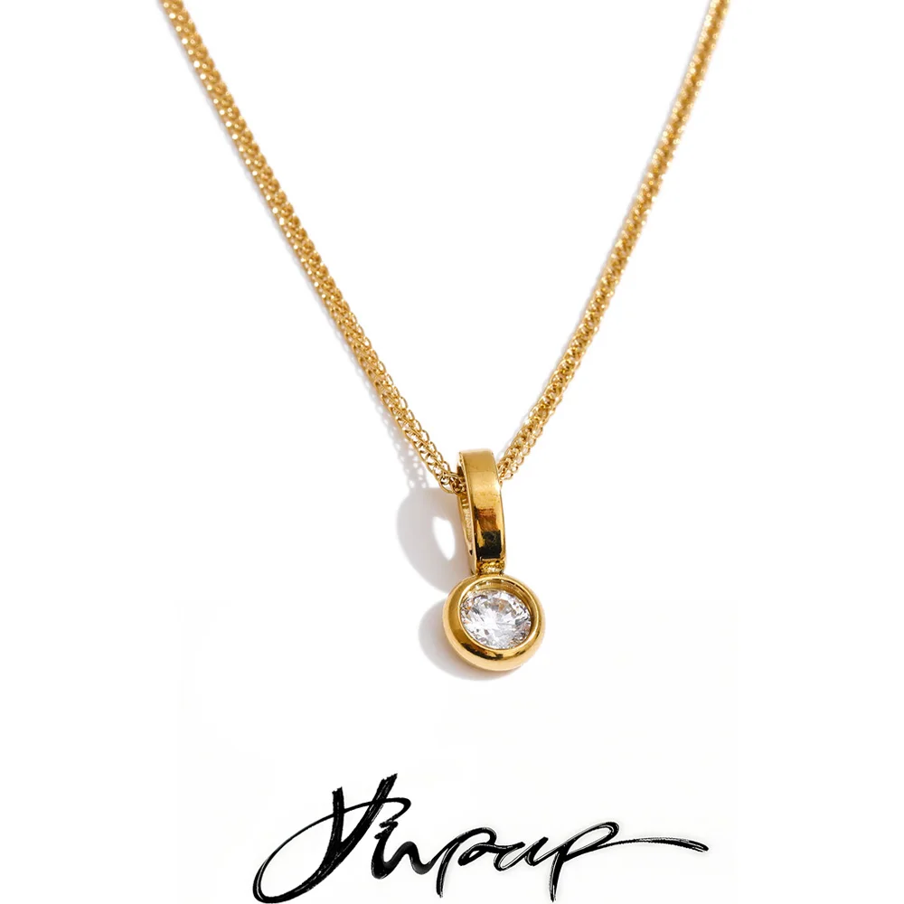 Yhpup Necklace CZ Zirconia Pendant Stainless Steel for Women