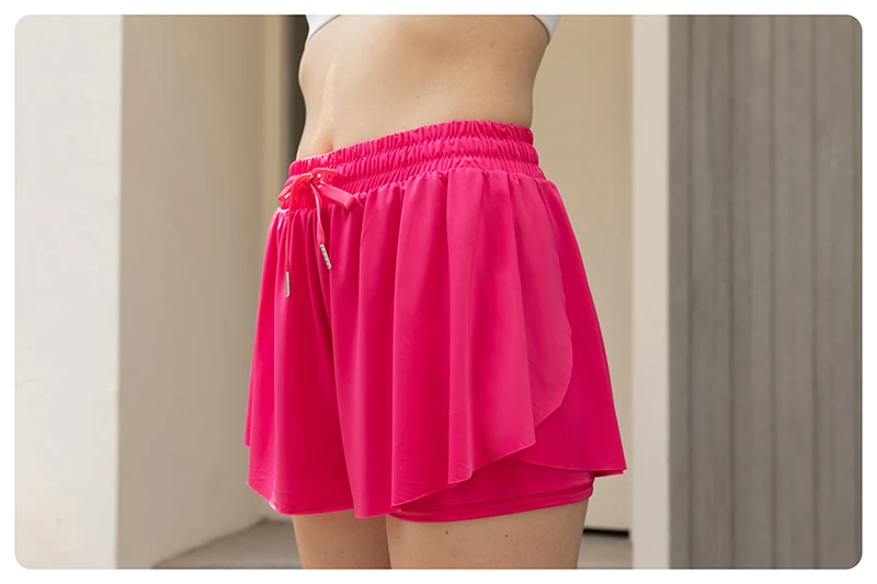 VITALINOVO 2-in-1 fließende Laufshorts für Damen, doppellagig, sportlich, Workout, Biker-Shorts, hohe Taille, für Fitnessstudio, Yoga, Tennisröcke – Detail 12