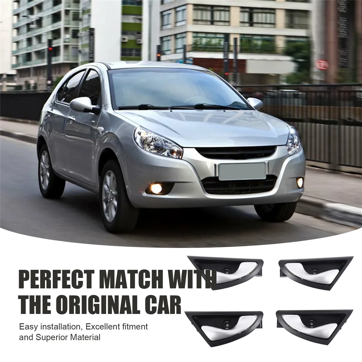 자동차 인테리어 문짝 손잡이, JAC J3 J3S Turin 2009-2015 6105230U8010 6105240U8010 무광 실버 손잡이, 4 개