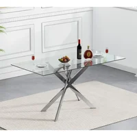 Rectangular Glass Dining Table Kitchen Glass Top Table for 4 with   Metal Legs,Dining Table Kitchen Glass Table for Kitchen 1
