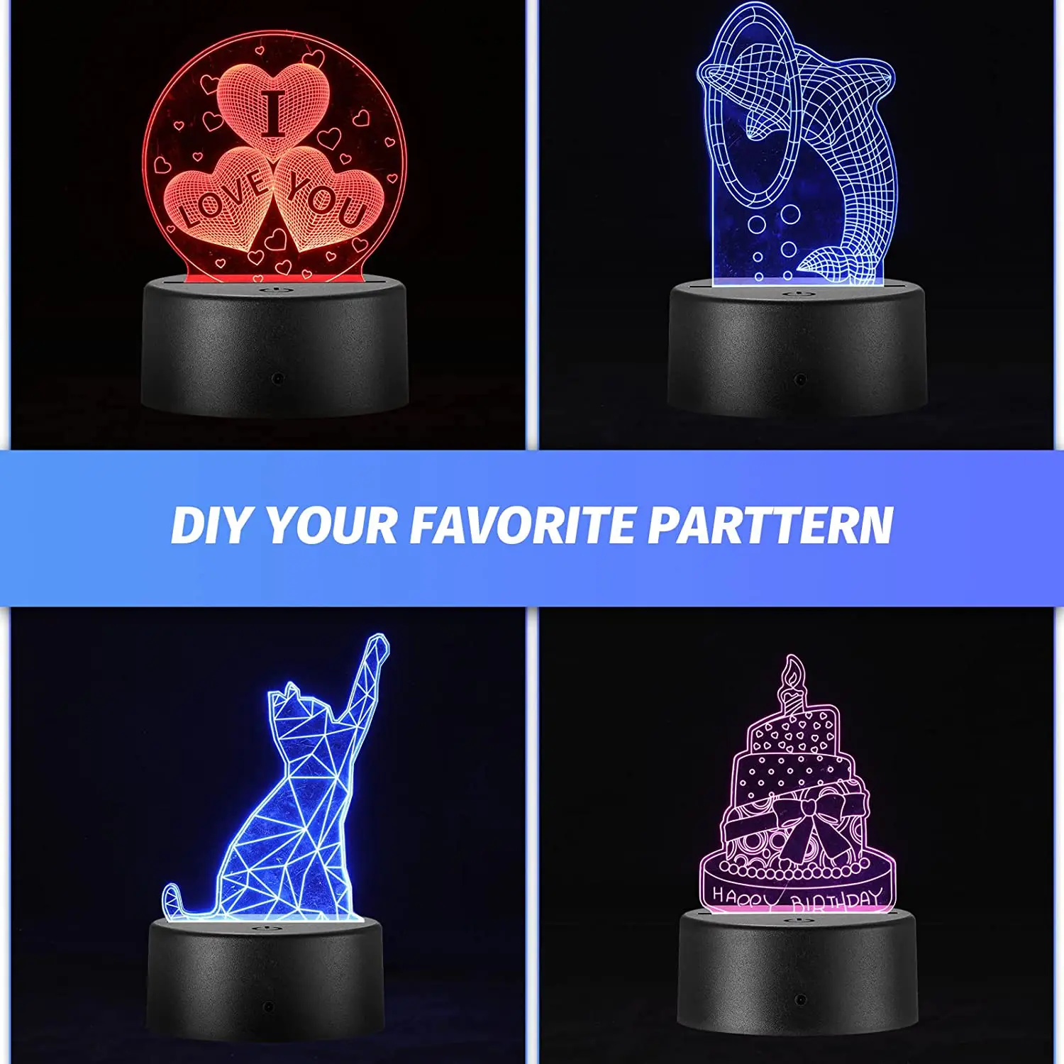 2/4/6/8/10/12 Pcs LED Lamp Base Table 3D Night Light Base With Remote Control And USB Cable 16 Colors Light Stand Wholesale 6