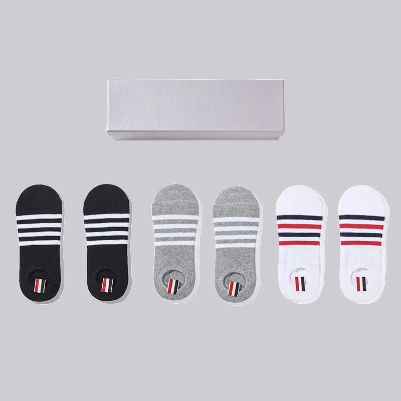 

Men's Casual Boat Socks Simple Sweat-absorbing Breathable Sport Socks High Quality Four Bars Movement Low-cut Socks