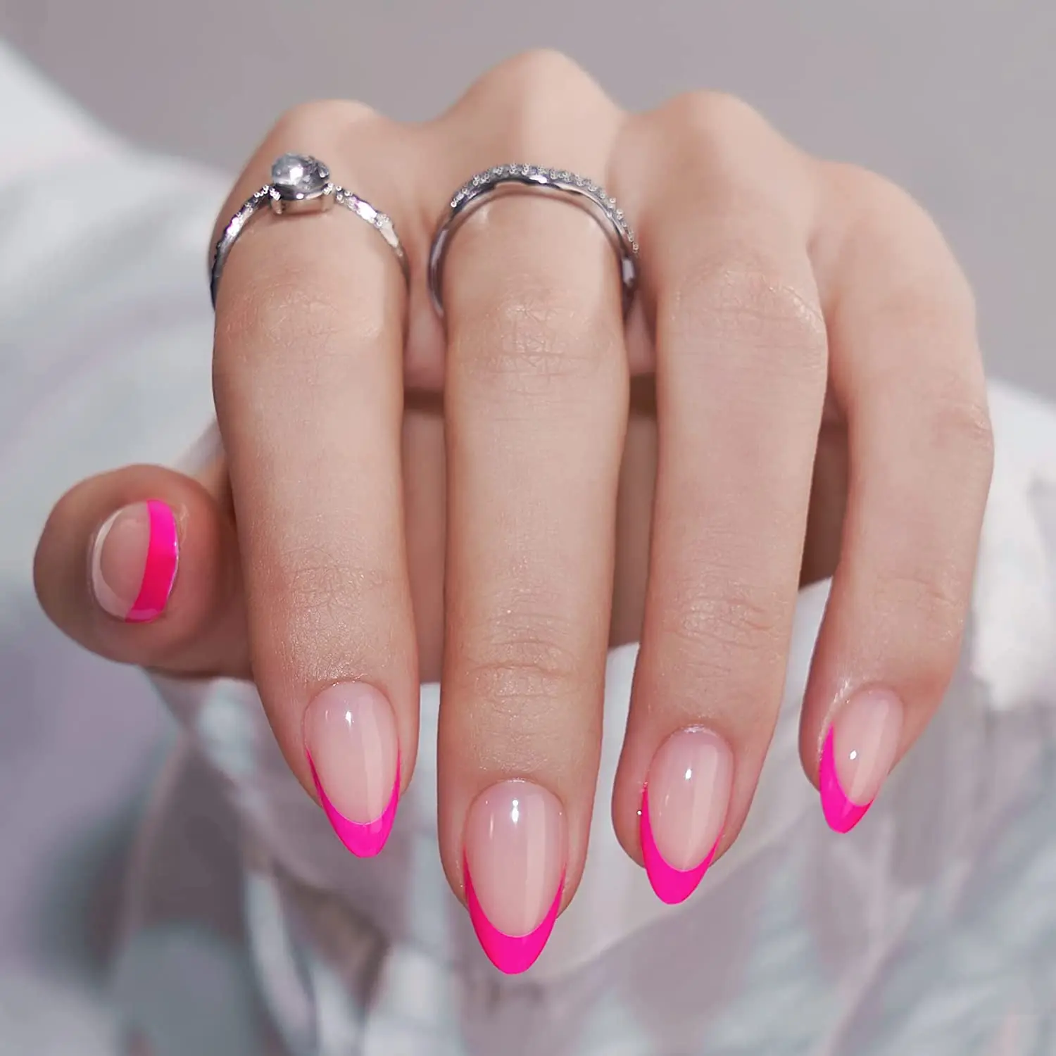 hot pink almond nails