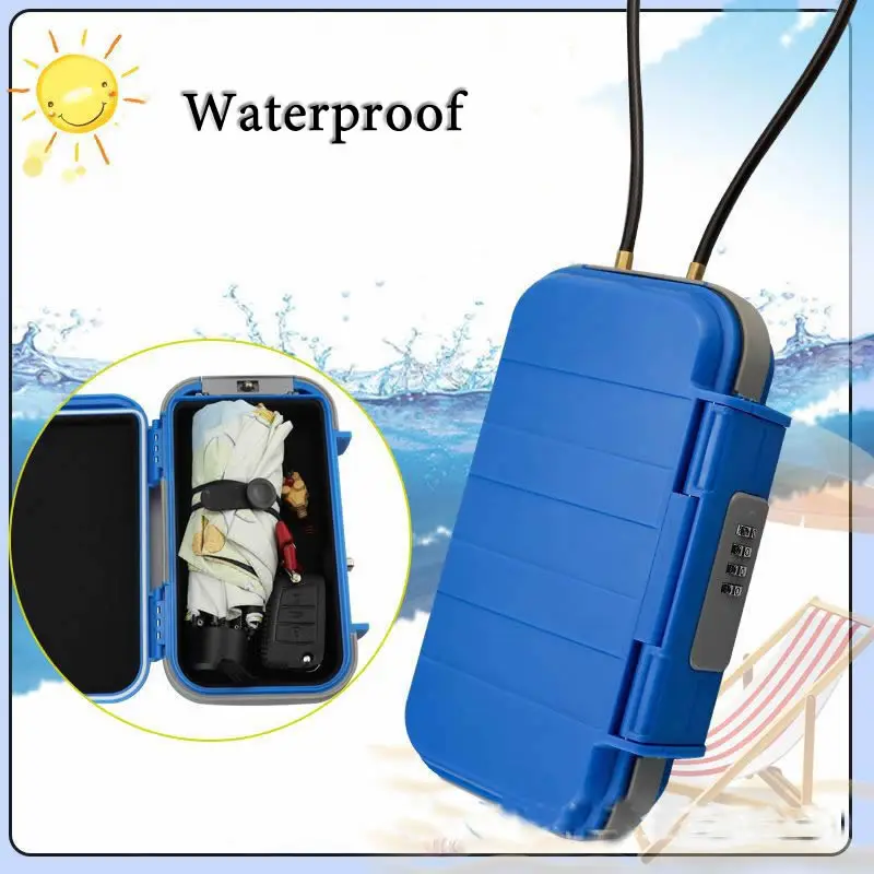 HUANLANG Portable Safe Lock Box with Combination Lock Mini Beach Travel Safe Waterproof Small Lockable Box with Removable Wire Rope Comb