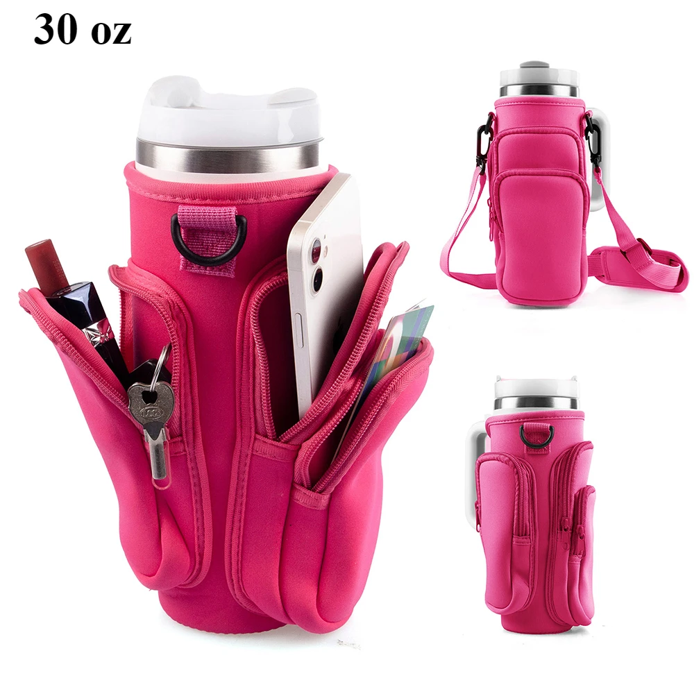 Water Bottle Carrier Bag For Stanley Cups - With Phone Pocket & Adjustable Strap, Fits 30oz, Purple - View #2