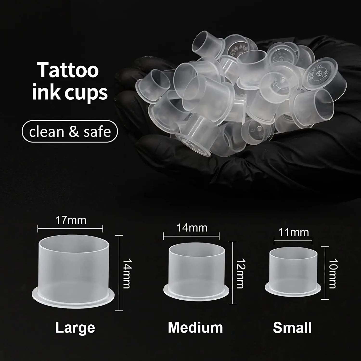1000 Stück Tattoo Tinten-Ringe / Farbkappen – Wiederverwendbar, Wasserdicht, 3 Größen