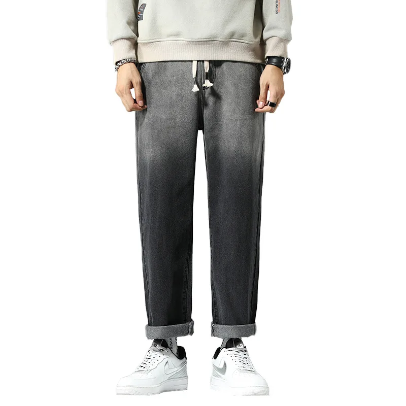 Men's Jeans Wide Leg Denim Cargo Loose Straight Baggy Hip Hop Streetwear Skateboard Neutral Fake Zippers Elastic Waist Trousers