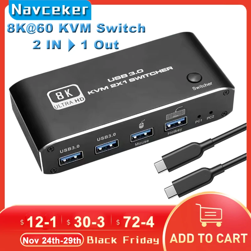 Navceker Hdmi 2.1 Kvm Switch 4k 120hz Hdmi Usb 3.0 Kvm Switch Usb 8k