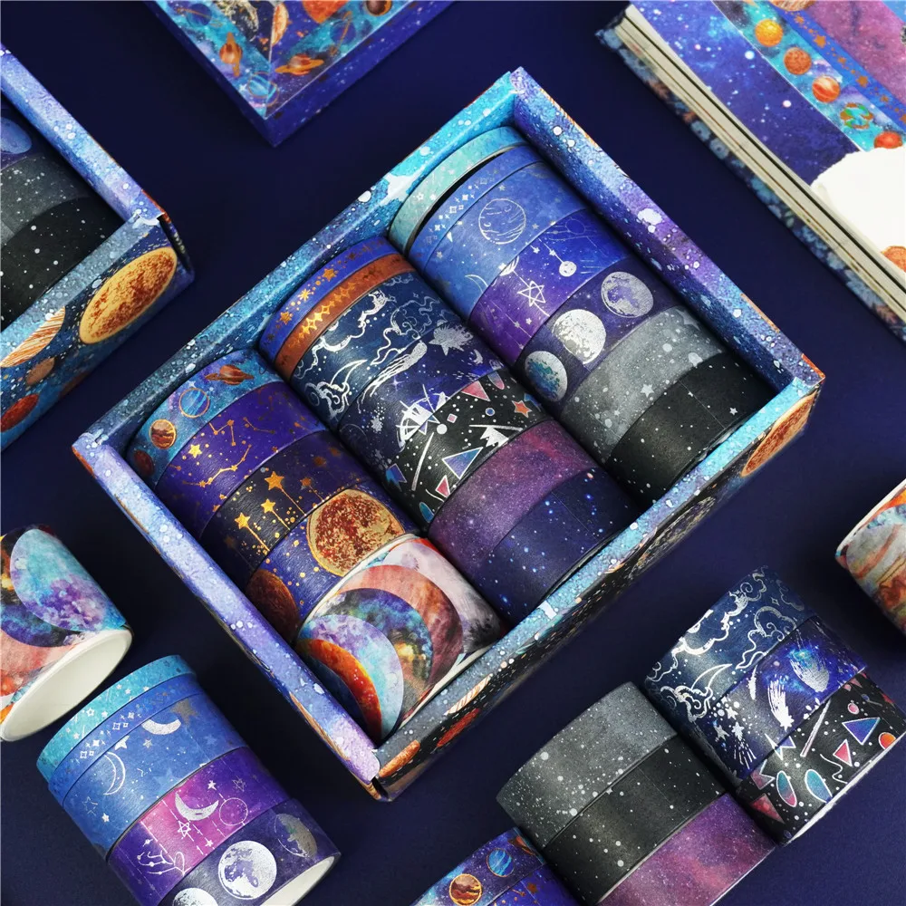 

Galaxy Washi Tape Gold Foil Washi Masking Tape Space Solar System Star Planet DIY Journal Decorate Stationery School Supplies